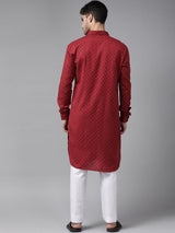 Men Maroon Regular Pure Cotton Pathani Printed Men's Kurta