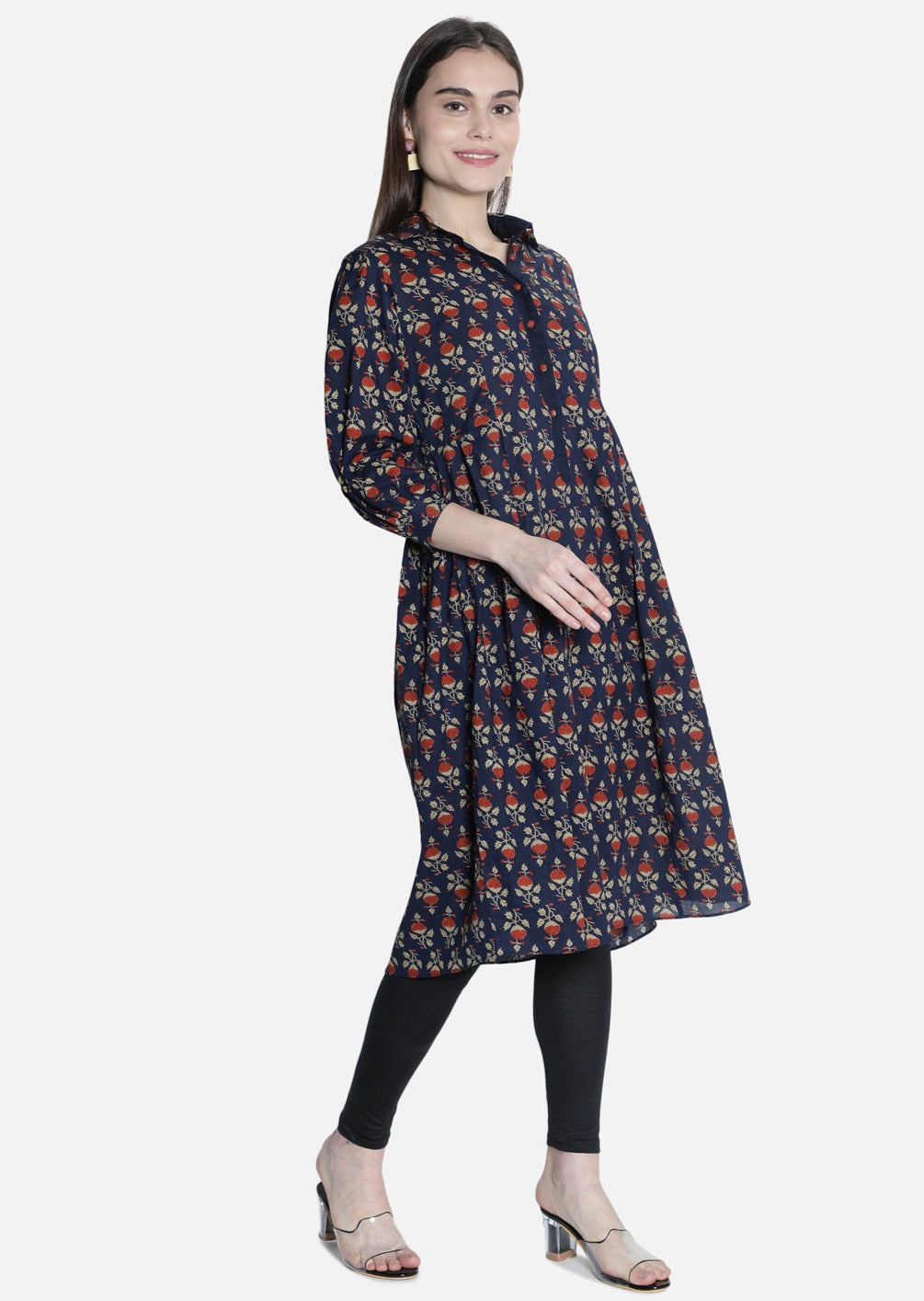 Women Blue And Maroon Floral Printed Dress