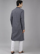 Men Indigo & White Printed Thread Work Kurta With Pajama