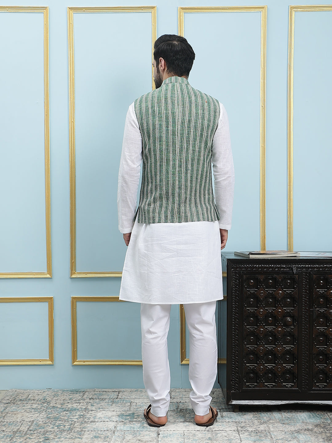 Men Emerald Color Khadi Nehru Jacket