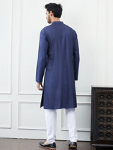 Riwaat.com Men Blue Solid Cotton Silk Kurta Riwaat Embroidered