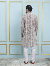 Riwaat.com Men White & Maroon Flacket Embroidery Cotton Kurta Riwaat Embroidered