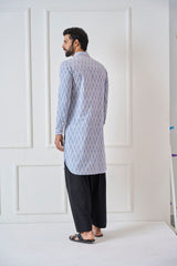 Men Light Grey Regular Pure Cotton Pathani Kurta With Black Salwar