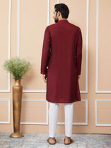 Maroon Embroidered Chanderi Silk Straight Kurta with Pyjama