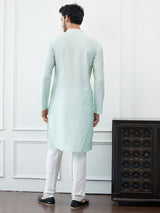 Riwaat.com Men Sea Green & Gold Thread Work Cotton Kurta Riwaat Embroidered Mehendi