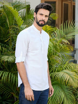 Men Pack Of 2 White & Blue Deluxe Cotton Solid Short Kurta