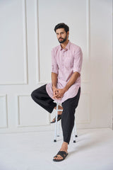 Men Baby Pink Regular Pure Cotton Pathani Kurta