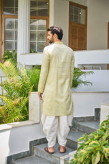 Men Olive Thread Work Yoke Design Kurta With Patiala Salwar