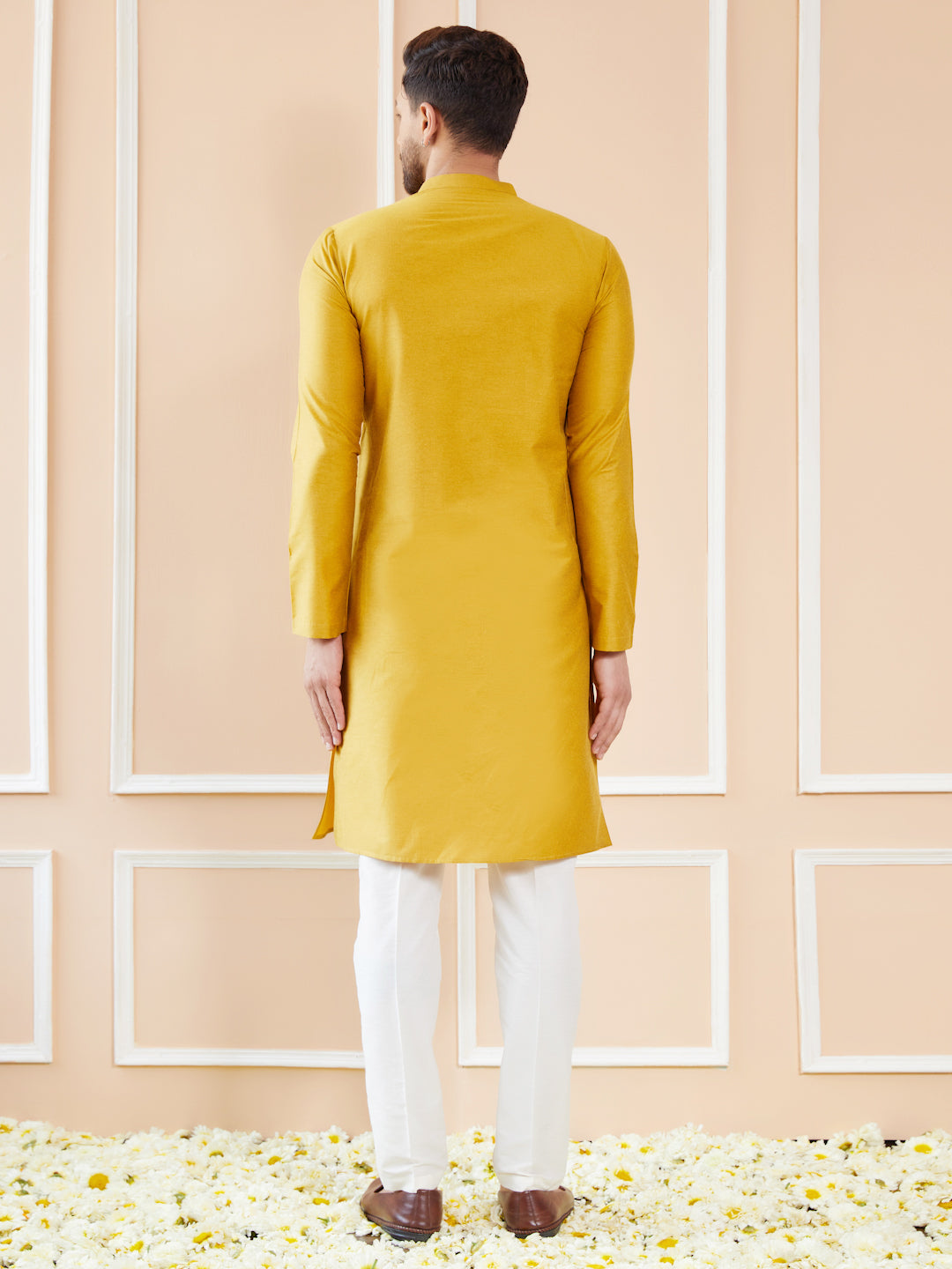 Yellow Cotton Solid Straight Kurta