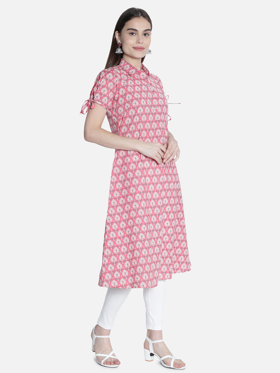 Women Pink And White Printed Dress