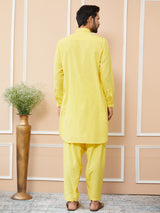 Yellow Cotton Slub Pathani kurta with Salwar