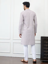 Men Cream And Brown Chikankari Embroidered Cotton Kurta