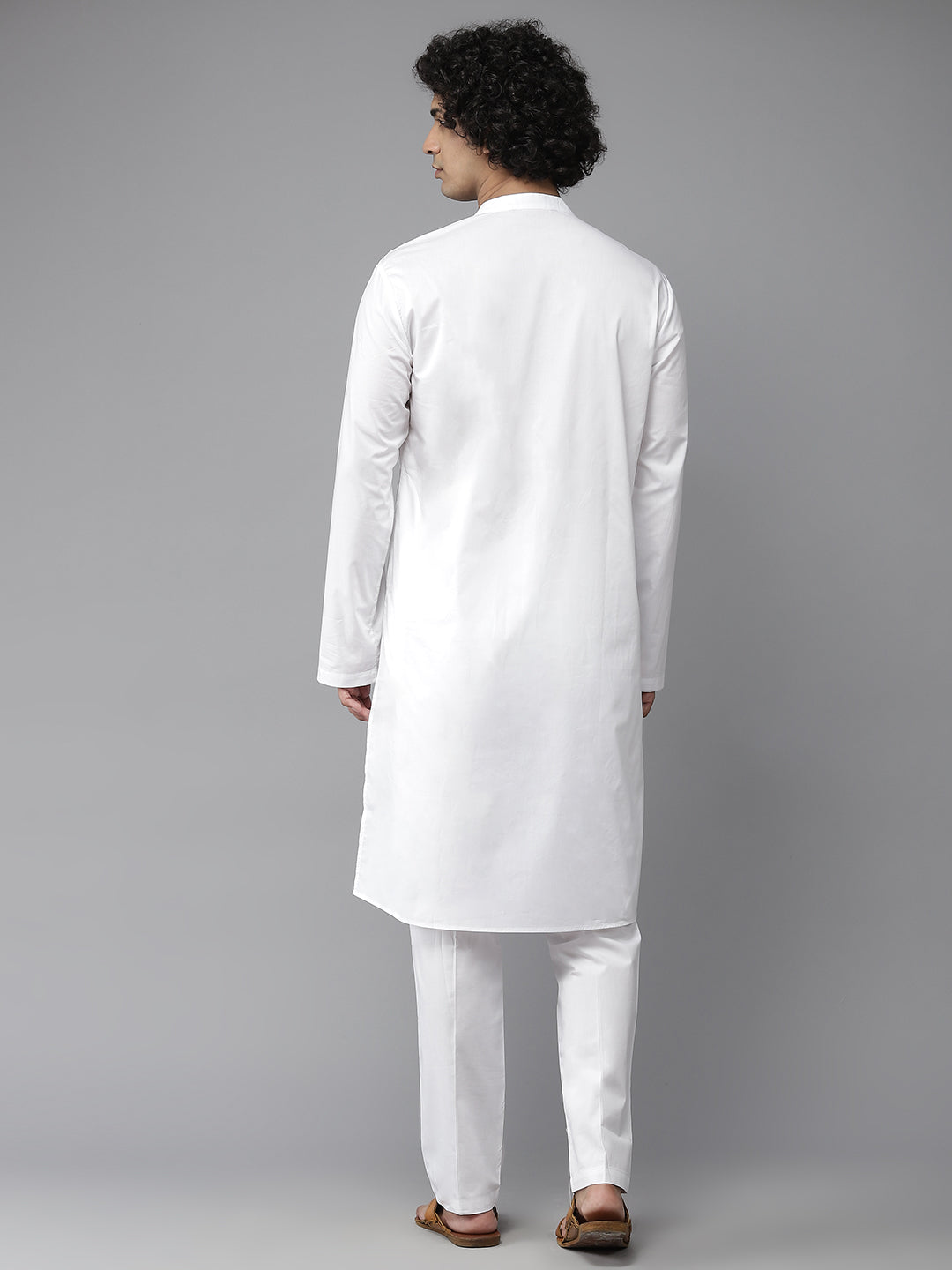 Men White Regal Yoke Design Straight Kurta With Pajama