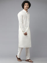 Men Black & White Solid Kurta Pajama With Nehru Jacket