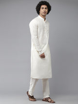 Riwaat.com Men Off White Kurta Pajama & Gold Woven Design Jacquard Nehru jacket Riwaat Indo Western