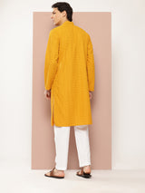 Men Mustard Embroidered Sequin Rayon Kurta