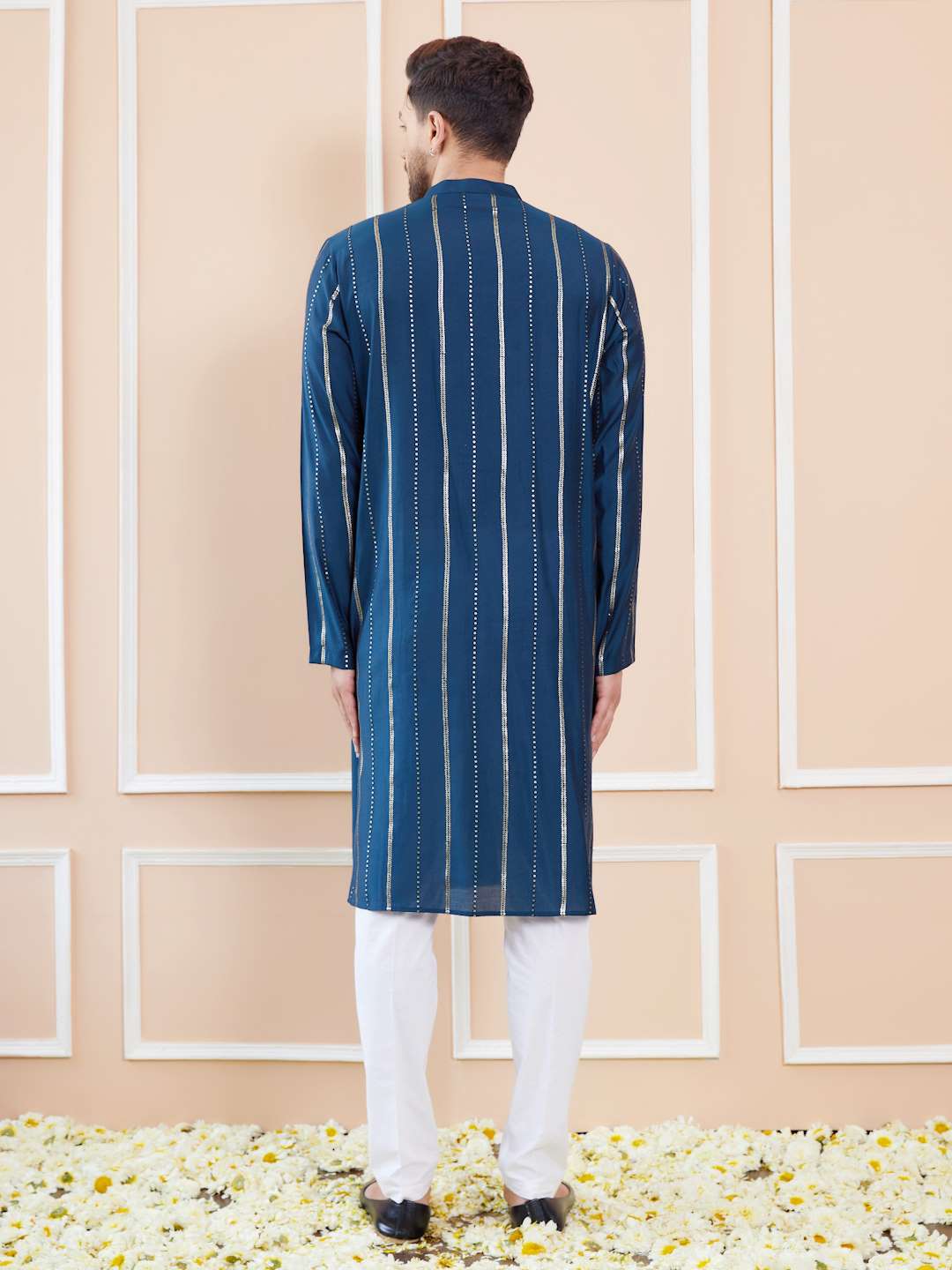 Men Azure Elegance Chanderi Silk Sequins Kurta