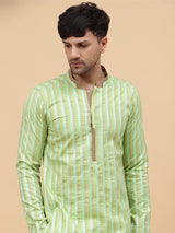 Riwaat.com Men Lime Green Silk Woven Design Straight Kurta Riwaat Mehendi Silk Woven Design