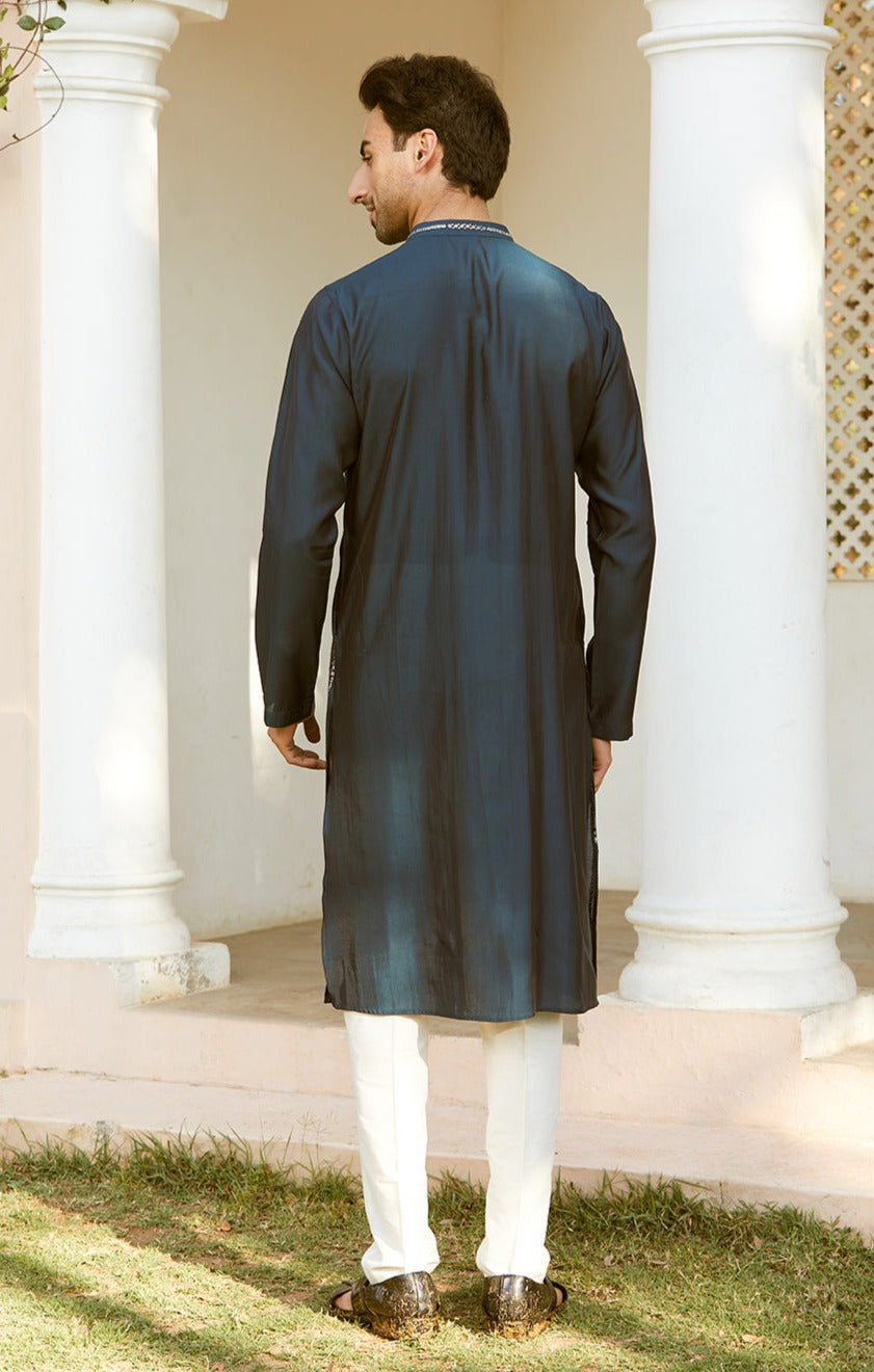 Men Midnight Majesty Chanderi Silk Sequins Kurta