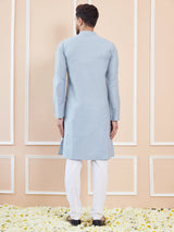 Blue Cotton Solid Straight Kurta with Pyjama
