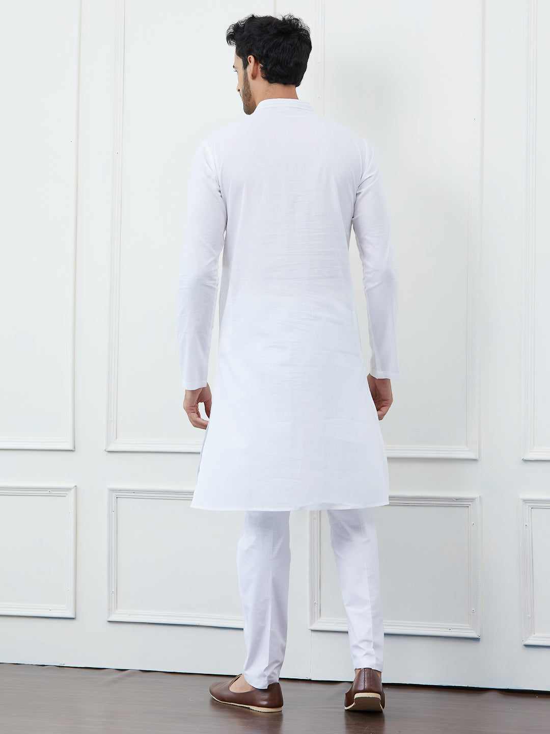 Men White Kurta with Pastel Blue and Pink Stripes and Pajama