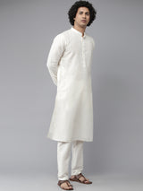 Riwaat.com Men White Solid Kurta Pajama With Silver Floret Nehru jacket Riwaat Indo Western