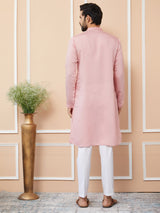 Pale Rose Embroidered Chanderi Silk Straight Kurta with Pyjama