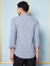 Men Grey & White Printed Cotton Short Kurta