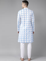 Riwaat.com Men White & Blue Stripe Printed Straight Kurta Riwaat Printed