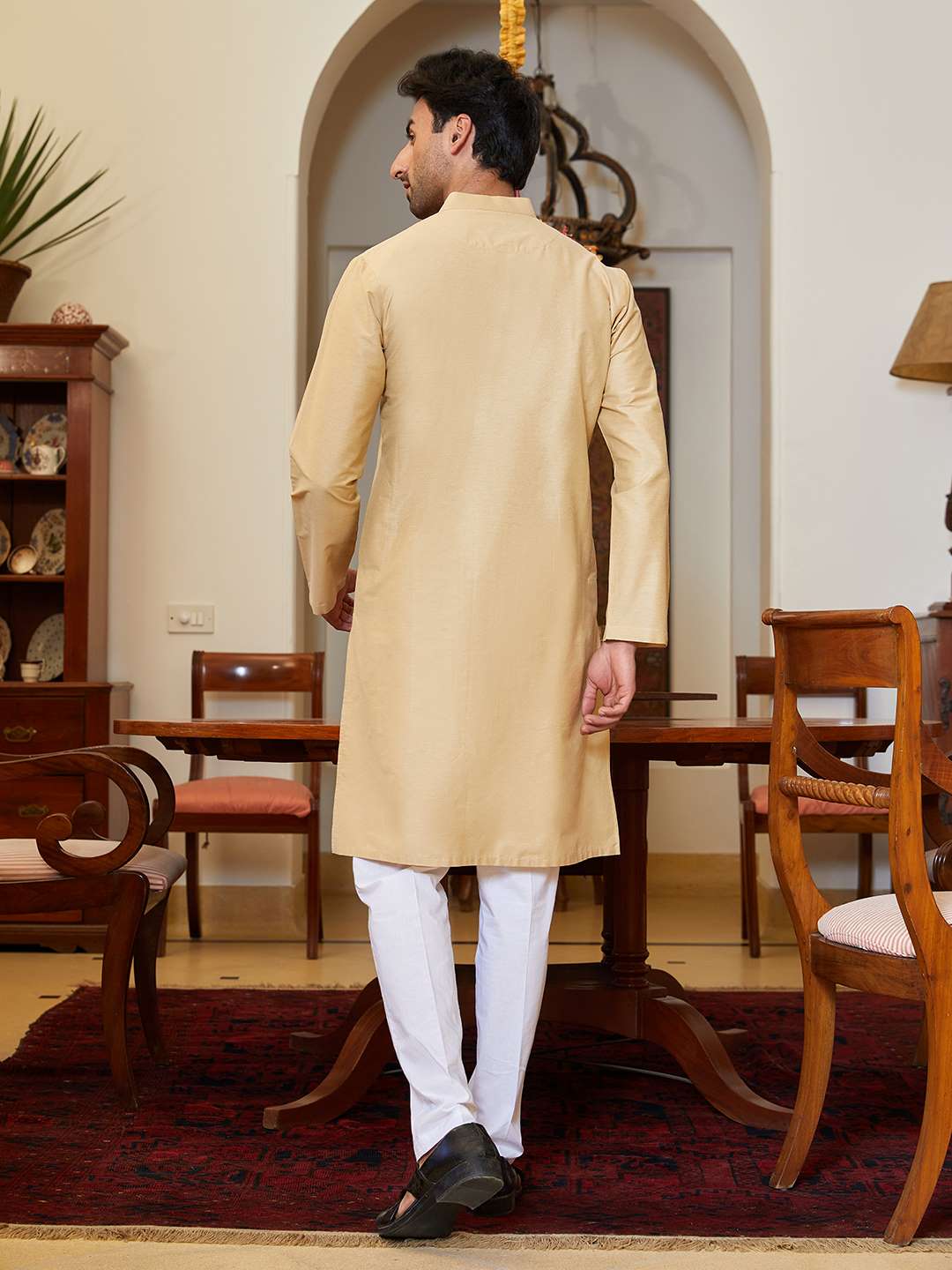 Men Brown Cotton Silk Pintex Yoke Design Kurta With Pajama