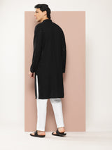 Men Black Embroidered Sequin Rayon Kurta