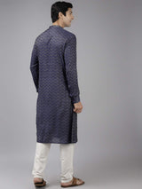 Men Blue & Beige Wave Woven Design Thread Work Kurta