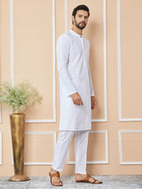 White Embroidered Chikankari Pure Cotton Straight Kurta