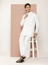 Men White Rayon Solid Pathani Sets