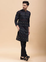 Men Black & Red, Yellow,White Pure Cotton Printed Straight Kurta With pyjama