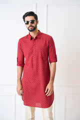 Men Deep Maroon Regular Pure Cotton Pathani Kurta