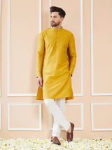 Yellow Cotton Solid Straight Kurta