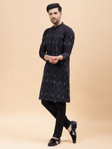 Men Black & Red Pure Cotton Printed Straight Kurta With Pajama