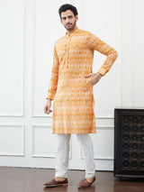 Riwaat.com Men Orange & Cream Printed Cotton Kurta Riwaat Printed