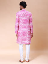 Riwaat.com Men Pink & White Embroidery Cotton Kurta Riwaat Embroidered