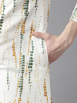 Men White Multi Tie and dye Print Design Straight Kurta With Pyjama