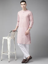 Men Pink & Gold Printed Straight Kurta With Pyjama
