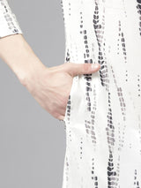 Men White Multi Tie and dye Print Design Straight Kurta With Pyjama