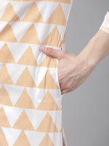 Men White & Yellow Stripe Printed Straight Kurta With Pyjama