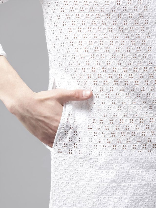 Men White Embroidered Chikankari Pure Cotton Straight Kurta With Pyjama