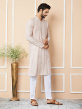 Light Classic Rose Embroidered Pure Chanderi Silk Straight Kurta