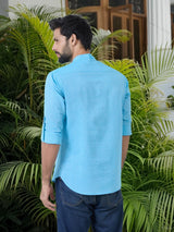 Men Pack Of 2 Turquoise Blue & Green Cotton Solid Short Kurta