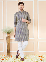 Navy Blue Ethnic Motifs Silk Jacquard Woven Design Straight Kurta