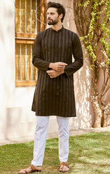 Men Onyx Classic Cotton Pintex Design Thread Work Kurta