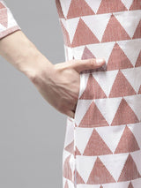 Men White & Maroon Stripe Printed Straight Kurta With Pyjama